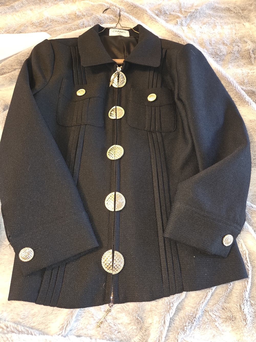 Black Wool Blend GOLD Embellished Zip Jacket